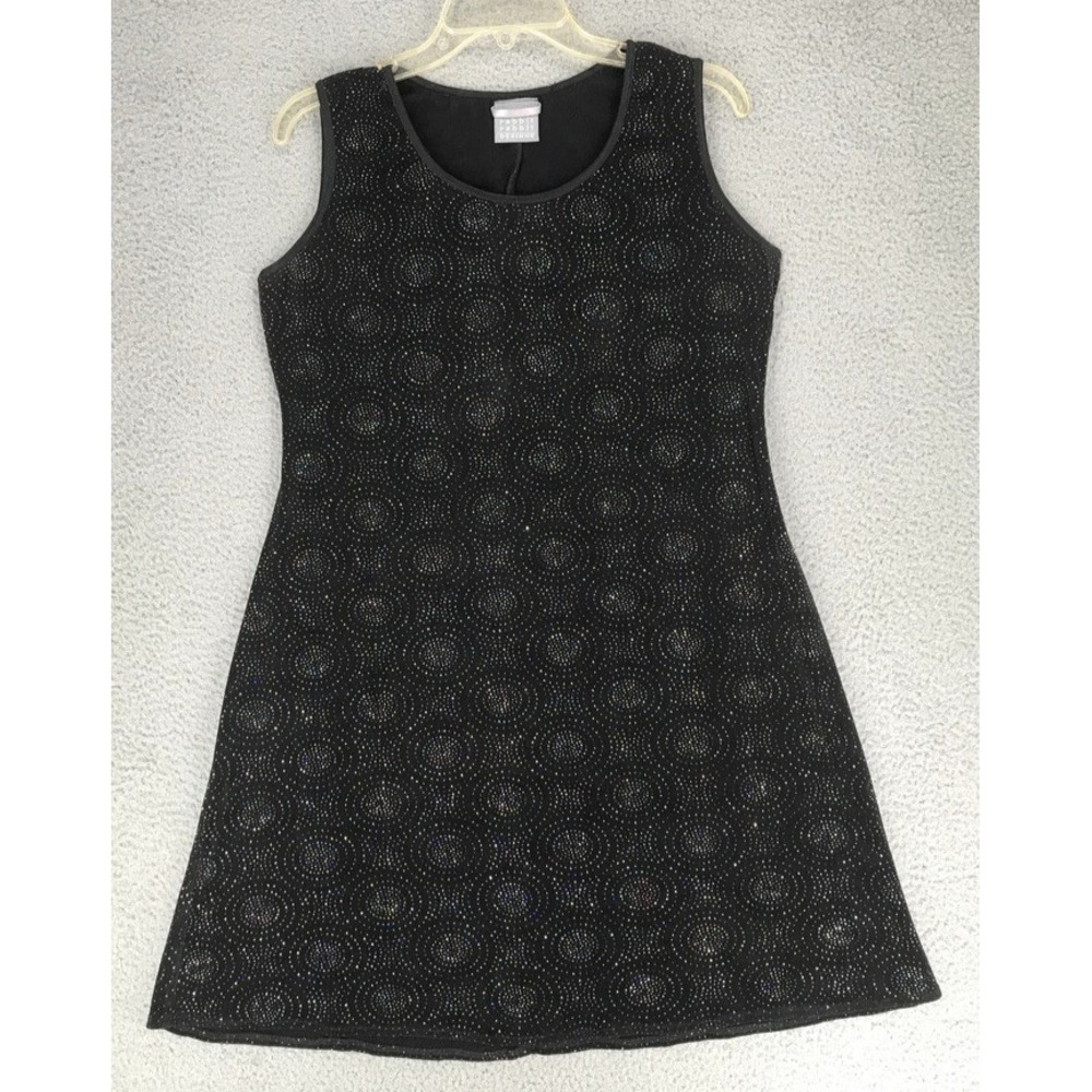 Rabbit Designs Embellished Mini Dress Size M* Sleeveless Stretch Pullover Black